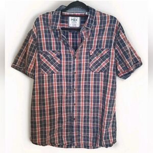 MBX Denim Wear Mens Button Up Polo Collared Shirt Slim Fit Size XL Plaid